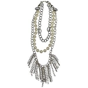 Silver chains w pearls & hearts 14” BOHO necklace